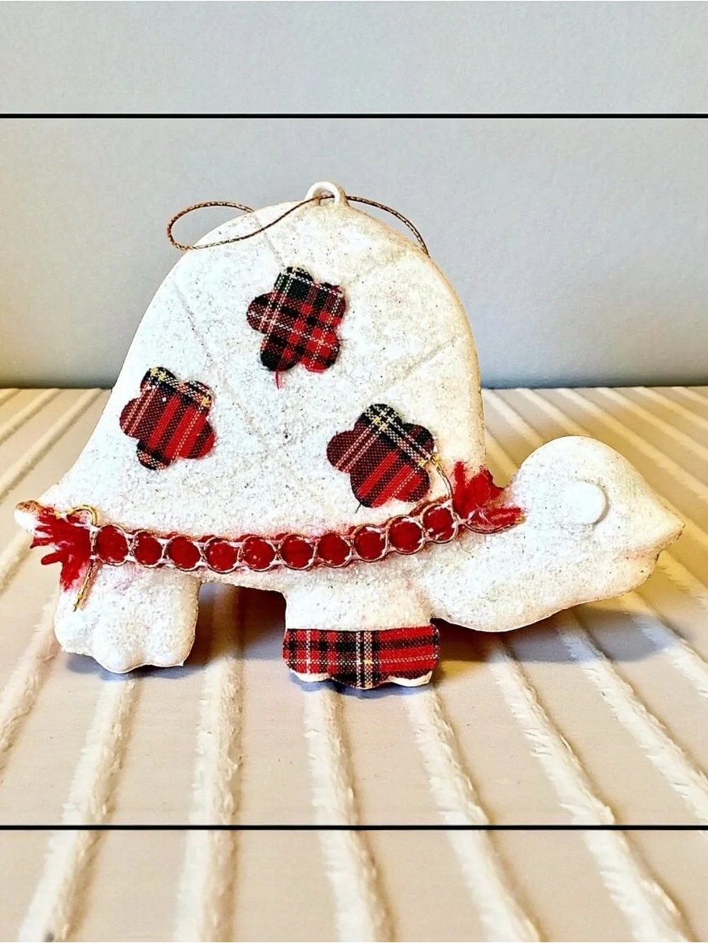 Vintage Handmade Turtle Ornament Christmas Tree Decor White Glitter